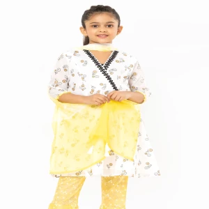 White Printed and Embroidered Cotton Shalwar Kameez